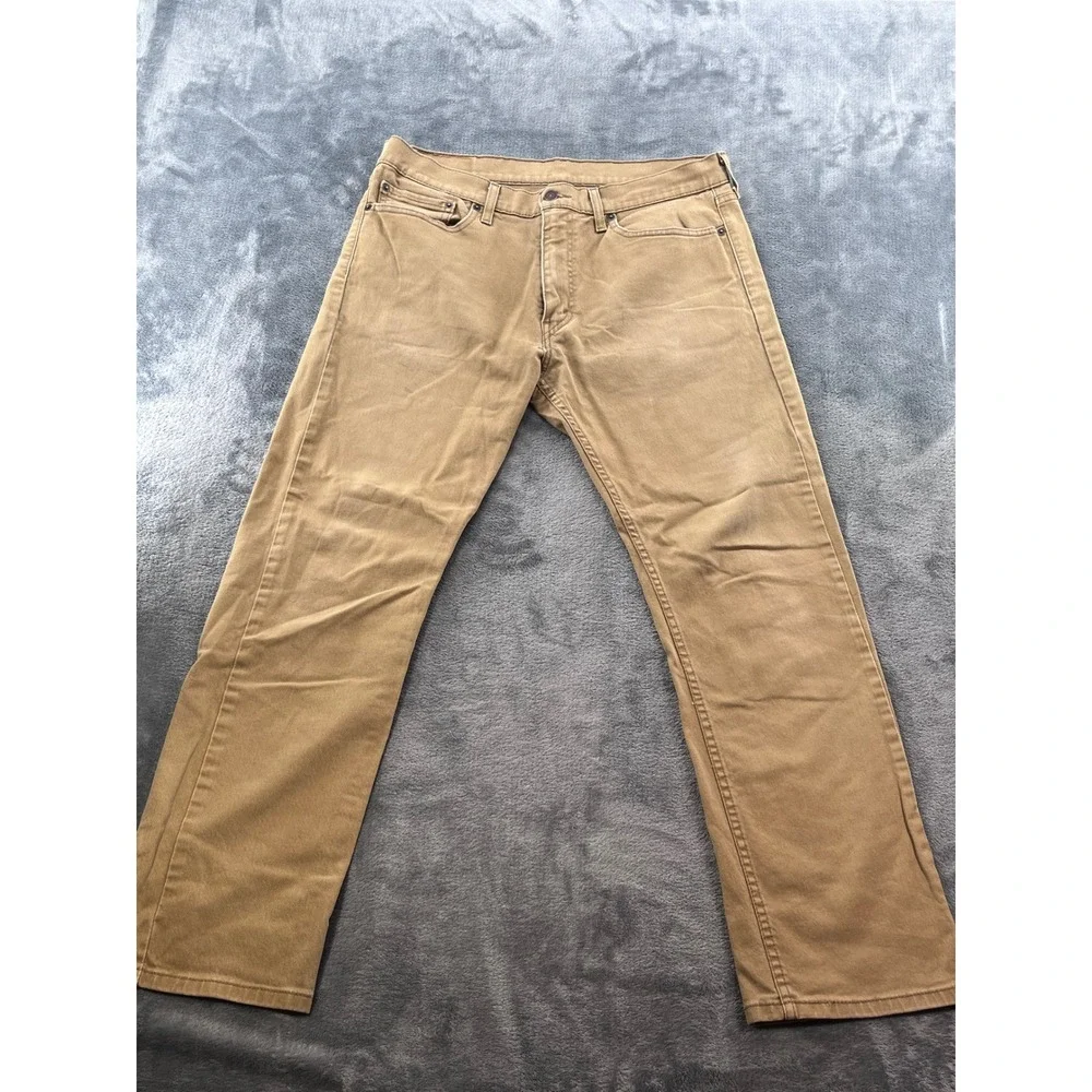 Levis 513 Slim Straight Pants Mens 34x30 Tan Khaki Cotton Blend Trousers
